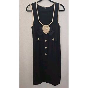 Alex Marie Old Money Knit Black and Tan Dress gold Buttons‎